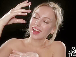 Kira Thorns Cummy Group Handjob