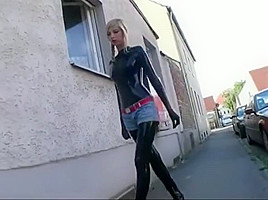 Latex goddess out for a walk