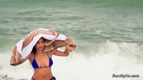 Latina In Bikini On The Beach Has Fun
