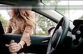 Latina girl masturbates a driver through the window
