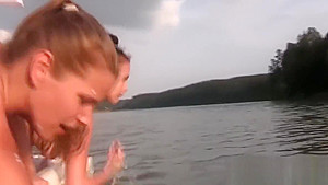 Lesbian teens 18+ group fuck with dildos on a river boat