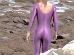 Lilac costume is on the candid body of amateur girl 08b
