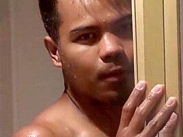 Lovely Asian teen 18+ sprays his hot load all over himself