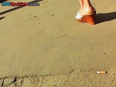 Lovely blondie in street upskirt movie