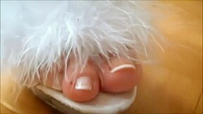 MILF housemaid showing her sexy feet in mules