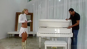 Married woman fucks handyman on the piano