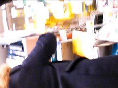 Mature upskirt stockings in supermarket