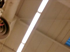 Mature upskirt stockings in supermarket