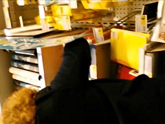 Mature upskirt stockings in supermarket