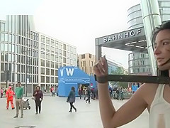 Naked slave walked in public parking