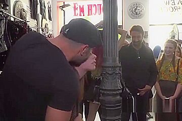 Natural busty slave serves the public