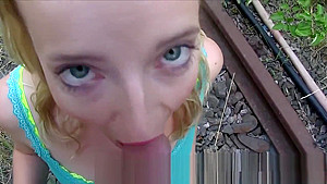 Naughty Czech blonde bangs outdoor pov