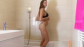 Naughty clover peeing in the bathroom