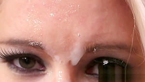 Naughty hottie gets cumshot on her face swallowing all the jism