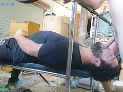 Nice Cock Gives Deep Throat Workout On The Weight Bench Bushmanjim