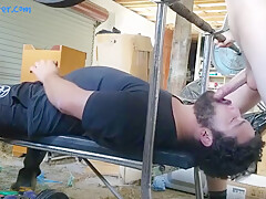 Nice Cock Gives Deep Throat Workout On The Weight Bench Bushmanjim