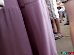 Nice angle of view in the public upskirt pussy videos