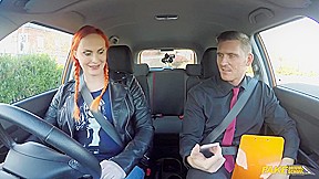 Pale Redhead Bitch Pleasuring Examiner In The Car
