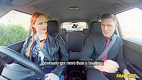 Pale Redhead Bitch Pleasuring Examiner In The Car