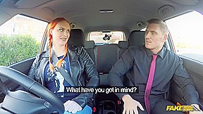 Pale Redhead Bitch Pleasuring Examiner In The Car