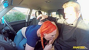 Pale Redhead Bitch Pleasuring Examiner In The Car