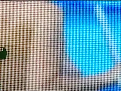 Peeping a topless neighbor cleaning pool