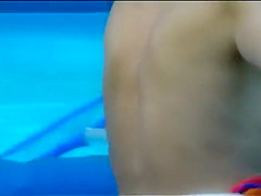 Peeping a topless neighbor cleaning pool
