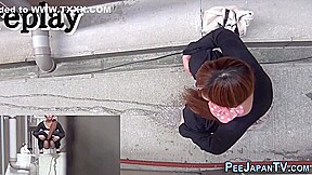 Petite Asian With Hairy Pussy Peeing Outdoors On Public