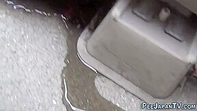 Petite Asian With Hairy Pussy Peeing Outdoors On Public