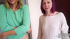 Pretty Models Miss Pussycat And Bleika Giving A Double Blowjob To Lucky Cameraman