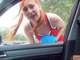 Pretty redhead teen 18+ slut Eva Berger fucked in public