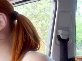 Pretty redhead teen 18+ slut Eva Berger fucked in public