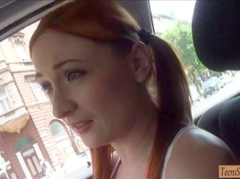 Pretty redhead teen 18+ slut Eva Berger fucked in public