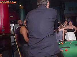 Public BDSM slut rims guys asshole in front of