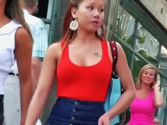 Public street candid college asian chicks
