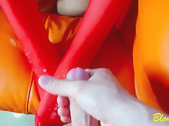 Red Sock Big Cock Cum On Feet