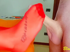 Red Sock Big Cock Cum On Feet