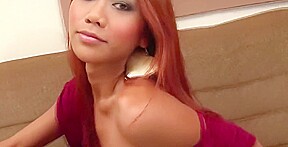 Redhead Ladyboy in Blue Jeans Blows Massive Load out o