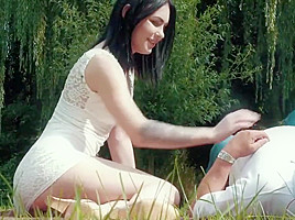 Romantic Picnic turns into sexy fuck for grandpa and teen 18+