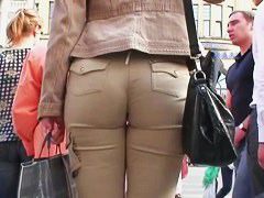 Round and tight woman ass in brown pants video