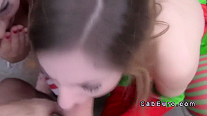 Santa Bangs Two Hotties In His Cab