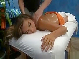 Sexy Brunette Babe Gets Her Body Rubbed
