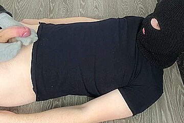 Sexy Girl Sockjob & Handjob With Gray Socks Cumshot Domination Socks Smell