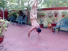 Sexy Guy Practicing Outdoor Handstand