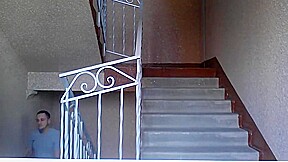 Sexy ballbusting on stairs