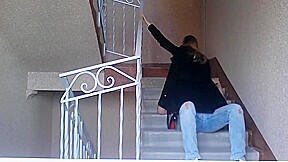 Sexy ballbusting on stairs