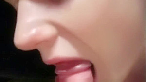 Sexy brunette swallows cum