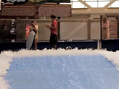 Sexy flowrider is demonstrating her downblouse in aqua park