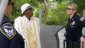 Shady pimp is taken to private spot by perverted milf cops