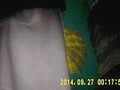 Shiny black pantyhose in night vision
